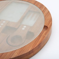 Planche à fromage ronde en bambou Mettor avec couvercle en verre et ensemble de couteaux spéciaux, planche à découper réutilisable de 2 cm d'épaisseur pour la cuisine
