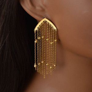 Boucles d'oreilles pendantes minimalistes en acier inoxydable plaqué or 18 carats avec longues pampilles fantaisie et tendance pour femme – Idéales pour un anniversaire - Product Image 1
