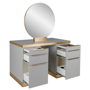 Miroir de coiffeuse avec finition dorée, postes de coiffure et armoire de rangement multi-tiroirs pour salon de coiffure - Product Image 2