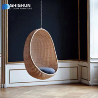 Fauteuil suspendu circulaire moderne en rotin pour salon extérieur, cour, villa, balcon, avec cadre en alliage d'aluminium