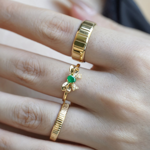 Aazuo 18K Solid Yellow Gold Real Diamonds Natural Emerald Everyday Wear Lovely Bowknot <b>Ring</b> Gift For Ladies <b>Kids</b> Birthday Party - Product Image 6