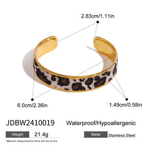 J & D Acero inoxidable impermeable 18K chapado en oro leopardo cuero malla cadena larga perla corazón delicado pulsera - Product Image 2