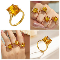 Bague de mariage en acier inoxydable 316l plaqué or 18 carats avec fleur en zircon pour fiançailles et anniversaire