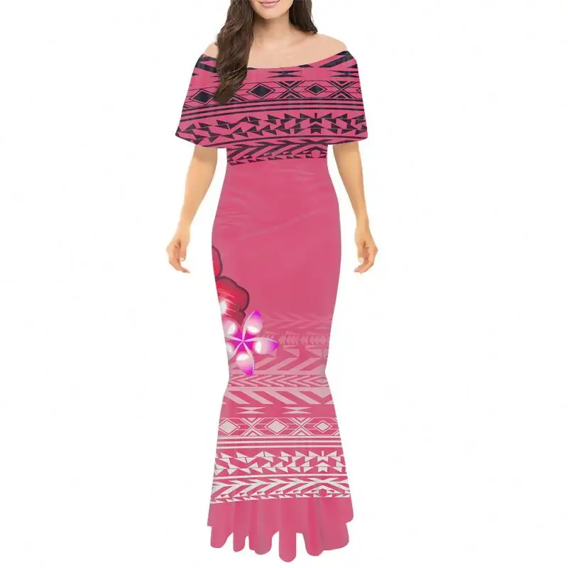 Balık kuyruğu gece elbisesi Puletasi/puletaha tasarımları ve ada/tribal baskılar kadın Maxi balo parti elbiseler kolsuz kapalı