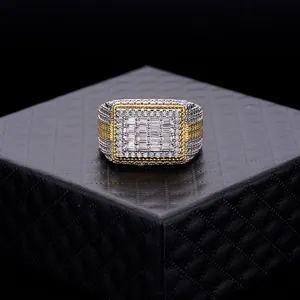 Top Quality Fine Jewelry Dainty 925 Sterling Silver Brass Baguette Cut Zirconia 14K Yellow Gold Plated Mens Rings