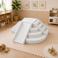 Weißes PU-Leder Kleinkinder-Spielpyramide-Set mit Rutsche, Stufen und Rollkletterwand für Party- und Eventverleih