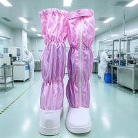 Botas de Trabajo Industriales Antiestáticas de Cuero Reutilizables Color Rosa, a Prueba de Polvo, con Suela Alta y Protección ESD para Laboratorios y Cuartos Limpios