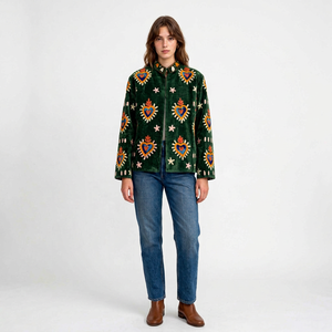 <b>Women</b> Suzani Embroidered Green <b>Velvet</b> Cotton Jacket Handmade Heart Floral Boho Ethnic Winter <b>Coat</b> Wholesale Fashion - Product Image 5