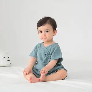 Boutique Muslin bé quần áo bé bodysuit không tay Romper trẻ em cotton Jumpsuit quần áo trẻ em 3 người mua unisex 100% cotton