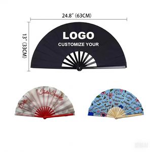 Abanico de Mano Personalizado de Alta Calidad QM con Logotipo, 13 Pulgadas (33 cm), Abanico Grande para Fiestas, Impresión en Tela, Abanico de Bambú para Eventos - Product Image 6