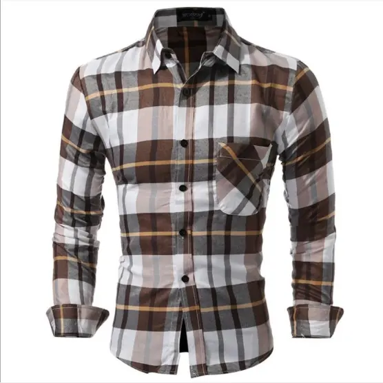 High Quality England Style Flannel Cotton Long Sleeves Plaid Slim Fit men 's Shirts