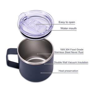 Classic Matte Black 12oz 16oz Stainless Steel Travel Coffee Tumbler with <b>Sliding</b> Lock Lid Handle Vacuum Cup Microwave Safe - Product Image 3