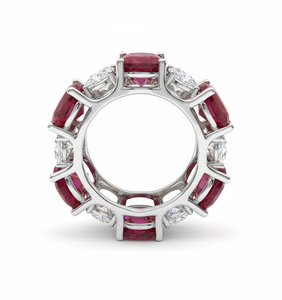 Anillo de Lujo con Rubí y Diamantes, Plata 925 / Oro de 10KT, 14KT, 18KT, Rubí de Corte Ovalado con Diamante Marquise, Anillo de Diseño - Product Image 3