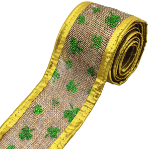 Gordon Tùy Chỉnh Dây Ribbon 63 Mm Bốn Lá Clover Thiết Kế 2.5 "Có Dây Ribbon Với Flora In Vòng Hoa Gói Băng Vòng Hoa Vòng Hoa - Product Image 4