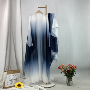 Popular Abaya Set Sparkle Starry Sky Gradient Color Cardigan With Long Hijab Muslim Islamic Women Classy Abaya 2PCS Set 67501# - Product Image 3