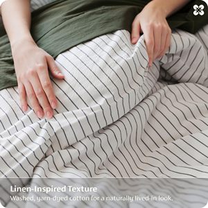 Luxury 100% Linen <strong>Duvet</strong> Cover <strong>Set</strong> 3-Piece Breathable Bedding <strong>Set</strong> <strong>Navy</strong> Striped Linen <strong>Duvet</strong> <strong>Set</strong> for Home - Product Image 4