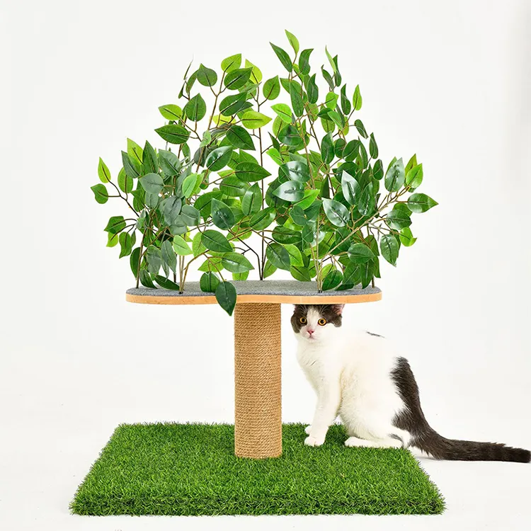 天然イチジク植物の木ペット猫犬スクラッチポスト猫の木屋内ペットの家の装飾のための人工葉