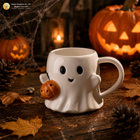 Tasse à café en céramique et porcelaine de 600 ml, design 3D citrouille fantôme moderne pour Halloween, grande capacité, ensemble de tasses, cadeau d'Halloween