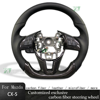 Volant sport Antoski pour Mazda 3/CX-5/CX-6/CX-7, cuir noir personnalisé, fibre de carbone, 3 branches, style sport, avec affichage LED, 35 mm