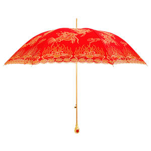 زفاف على الطراز الصيني الجديد مستقيم مقبض طويل خمر الدانتيل التطريز الزواج الأحمر مظلة الزفاف - Product Image 1