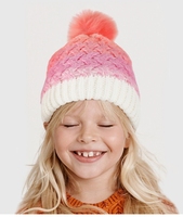 Ensemble deux pièces bonnet et gants en tricot pour enfants d'hiver à pompon tendance Dégradé de couleurs Plus polaire Bonnet chaud pour enfants