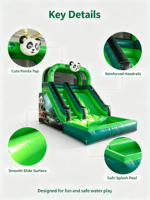 Tobogán Acuático Inflable con Diseño de Panda, Piscina de Aterrizaje, Estilo Bambú de la Selva, Material de PVC Ecológico, Tobogán Acuático Comercial para Interiores