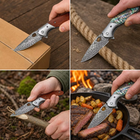 Couteau de poche Damas, couteau pliant personnalisé, couteau tactique de chasse, de camping et de survie, manche en bois/coquille, outil EDC BS305