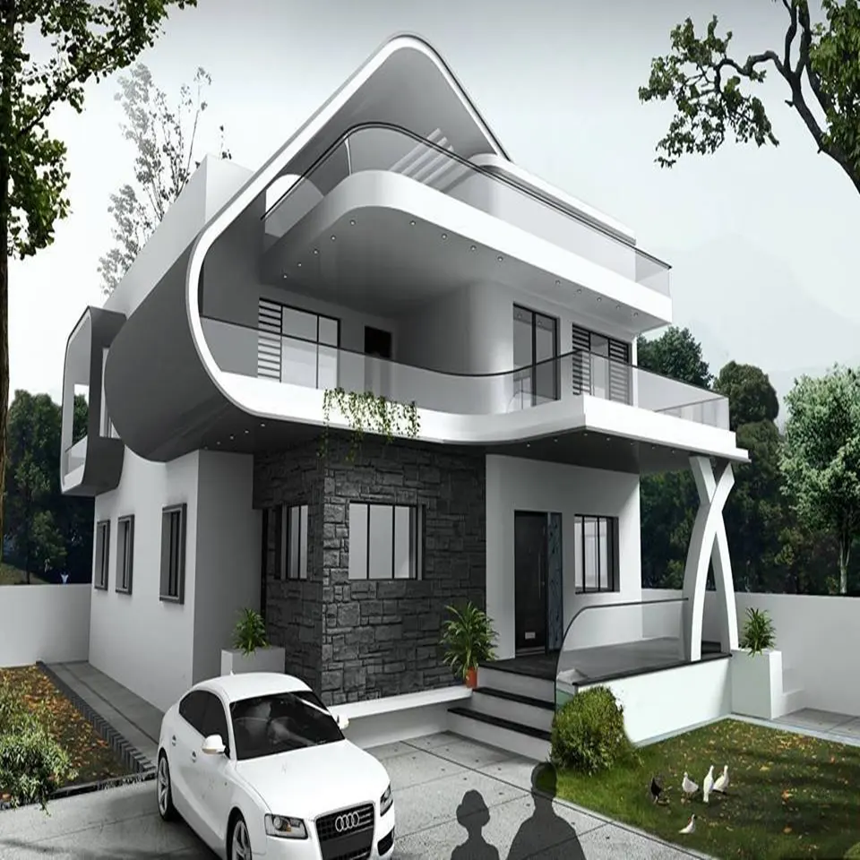 Daquan تصميم خاص 150m2 مع طابقين و 3 غرف نوم ، 3 دورات مياه مخصصة الهيكل الصلب الإطار المنازل الجاهزة الحديثة
