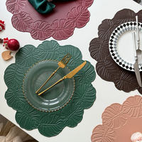 Set de 4 dessous-de-plat circulaires en cuir motif feuille de tortue, style INS, isolants thermiques, imperméables et gaufrés, pour mariages, festivals et Noël