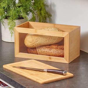 Boîte à pain en bambou 2,1-3L avec panneau en verre pour le rangement de cuisine - Product Image 1