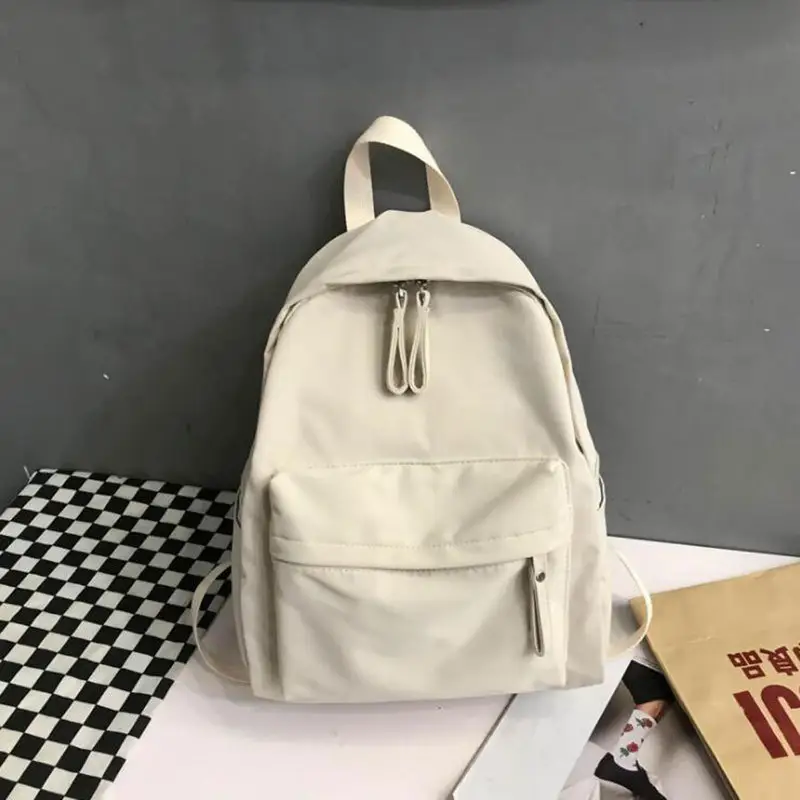 Custom smell proof cheap canvas school backpack white khaki blue black girl boy female book bags with logo