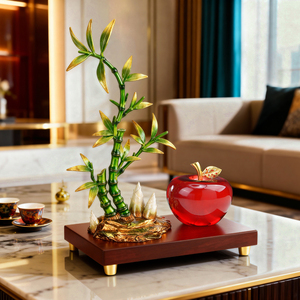 Ornement en bambou porte-bonheur avec pot de richesse, artisanat de prospérité pour le salon, le bureau, ou comme cadeau - Product Image 3