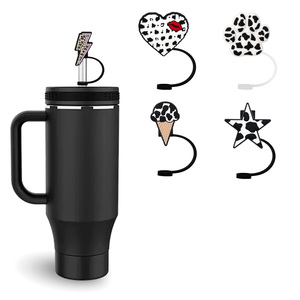 En gros, embout de paille en silicone personnalisé motif vache 8mm réutilisable, design crème glacée pour gobelet, décoration de fête western, cadeau - Product Image 1