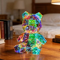 Lampe de chevet LED Ours en peluche irisé, holographique prismatique, à brancher, moderne, blanc chaud, pour chambre d'enfant et de bébé