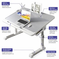 Table de lecture réglable en hauteur pour lit, bureau portable pliable avec plateau inclinable pour une lecture et une écriture confortables au lit