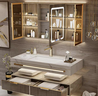 Salles de bains flottantes de luxe modernes Bon prix Comptoir en marbre PVC MDF Pierre d'acier avec miroir et lavabo Villas