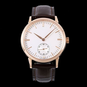Reloj Mecánico de Lujo para Hombre, de Alta Calidad, Automático, con Segundero Pequeño, Cristal de Zafiro, Caja de Oro Rosa, Esfera Blanca y Correa de Cuero Negra - Product Image 1