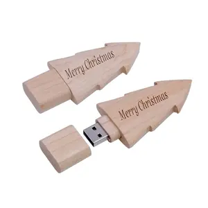 Personalizado madeira árvore de Natal Memorias USB Flash Memory Sticks pen drives de madeira para o Natal promoções presentes brindes