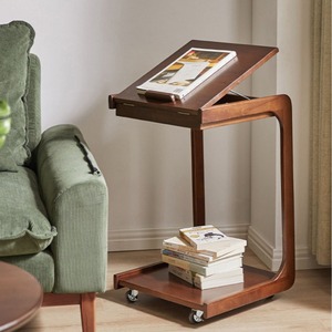 Solid Wood Side <b>Table</b> With Wheels Movable <b>Coffee</b> <b>Table</b> Sofa Corner <b>Table</b> Small Living Room <b>Table</b> <b>Walnut</b> Color Storage Shelf - Product Image 1