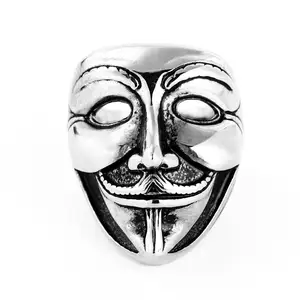 New Fashion Men's Stainless Steel Ring V for Vendetta Clown Silver Ring