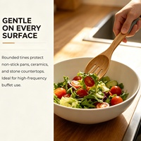 Fourchette à salade en bois avec manche antidérapant texturé, ustensile de cuisine en bois pour la préparation des aliments