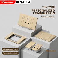 Panneau doré de type 118 avec double USB + type C, installation encastrée, prise de courant standard britannique