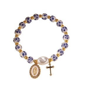 Irregularly Shaped Blue-and-White Porcelain Bead <b>Bracelet</b> With <b>WWJD</b> Letter Pendant Cross Unisex Wholesale Yiwu L1396 Irregular S - Product Image 1
