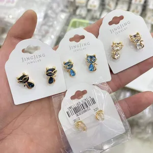 1069 xuping תכשיטים פופולרי ועיצוב חמוד פנדה חתול שועל צבעוני קריסטל יהלומי זהב-מצופה עגילים