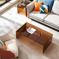 Table d'appoint moderne marron clair en acrylique canapé Table basse meubles de salon Table à thé en verre