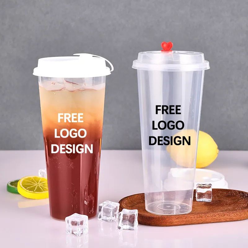 Cundao Personalized Logo Design 12 16 20 24oz Disposable 90mm PP Plastic Cups with Lids