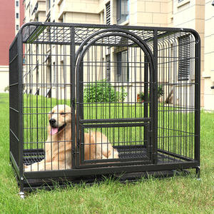 กรงสุนัขแบบทนทาน,กรงสุนัขโลหะสีดำสีเงินทนทานกรงสำหรับสุนัขขนาดกลางและใหญ่ - Product Image 2