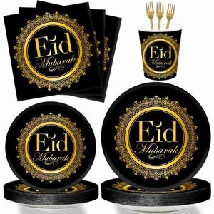 Decoraciones, Platos, Vasos, Servilletas Desechables, Juego de Vajilla para Eid Mubarak - Product Image 4