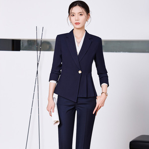 Women's Navy Suit Set Long Sleeve Polyester Workwear For Office Professionals Spring 2025 YX8056 - Product Image 3