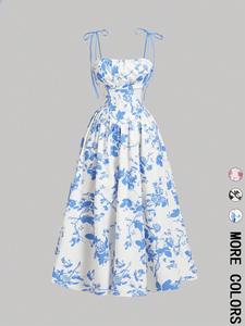 Vestido Midi Floral de Verano para Mujer, Estilo Vintage, con Tirantes Finos, Romántico, Estilo Francés, Silueta en A - Product Image 2